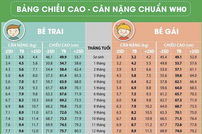 bang chieu cao can nang tre so sinh who - Bảng chiều cao cân nặng trẻ sơ sinh chuẩn từ 0-12 tháng tuổi