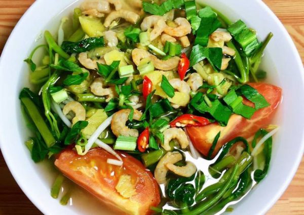 Canh chua rau muong tom kho 4 600x425 - Top 14 món ăn ngon chế biến từ tôm khô bạn nên biết